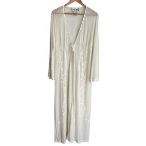 Vintage Michel Antoni Sheer Embroidered Robe 1X Off White Long Lingerie Duster